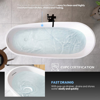 Lahore Freestanding Acrylic Soaking Bathtub, White, 66.9"l X 29.1"w