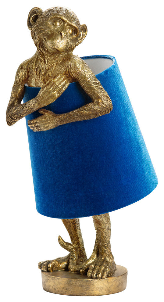 Chester Gold Monkey With Blue Velvet Shade