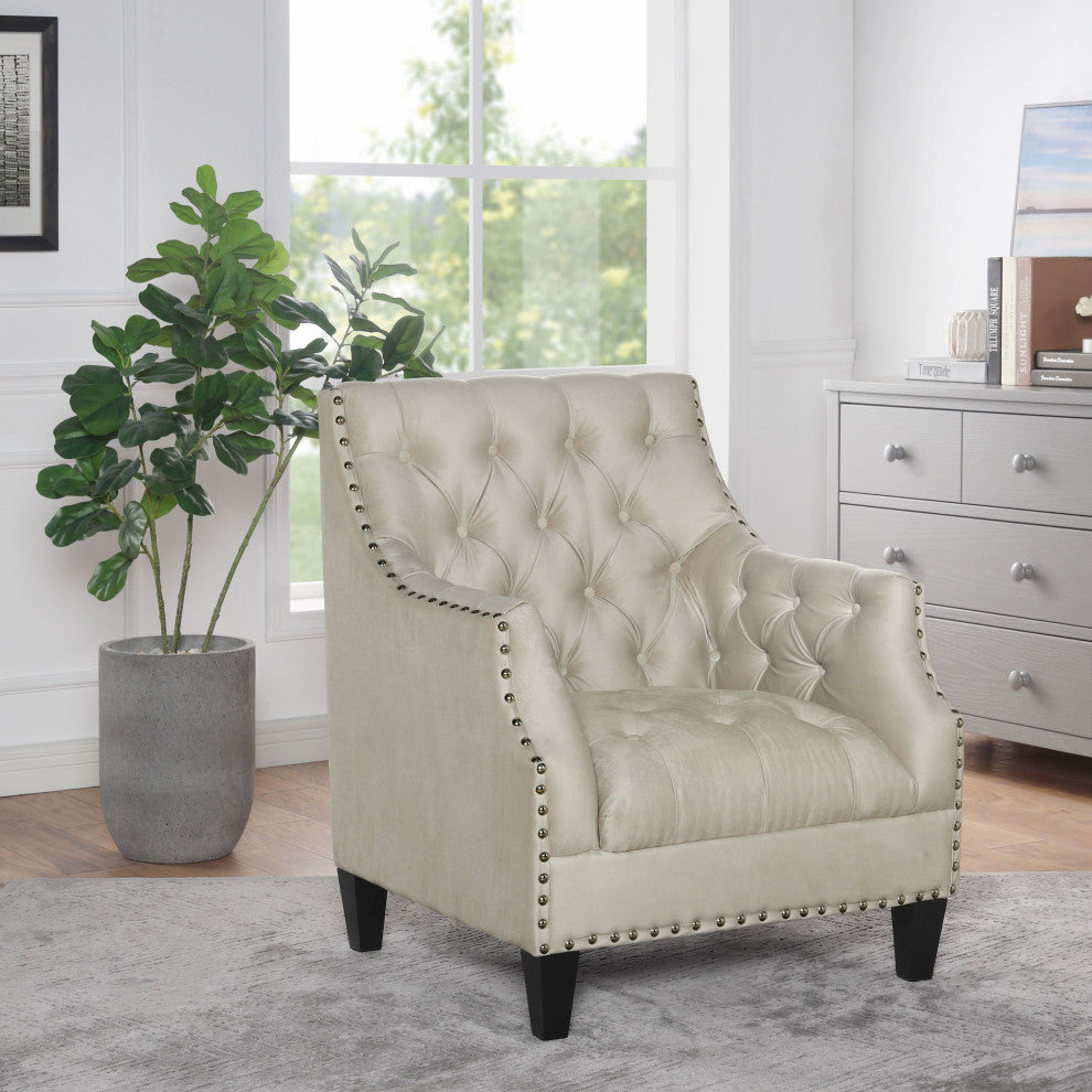 Norway Tufted Accent Chair with Nailhead Trim, Beige