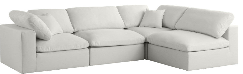 Plush Velvet / Down Standard Comfort L-Shaped Modular Sectional, Cream, 4-Piece: 2 Armless Chair, 2 Corner Chair