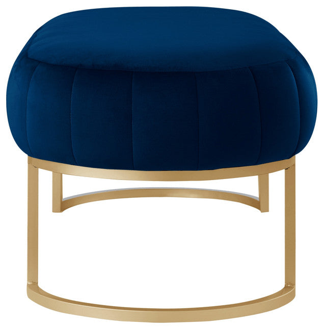 53" Navy Blue And Gold Upholstered Velvet Bench