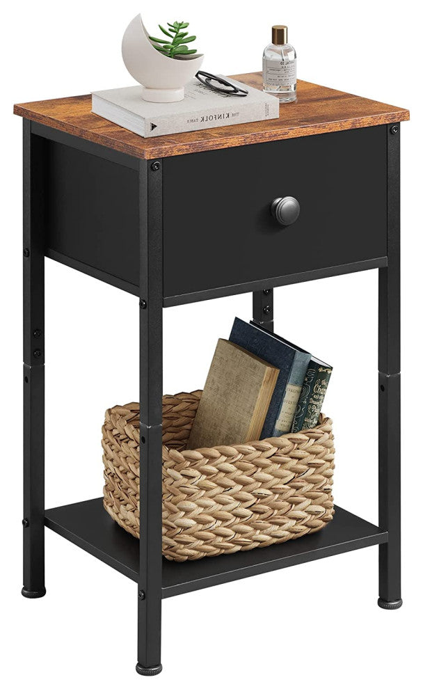 Nightstand with Drawer, Storage and Sturdy Metal Frame, Black