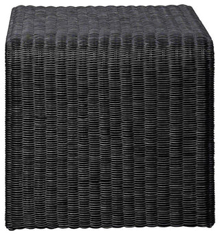 Woven Rattan and Metal Square End Table, Black