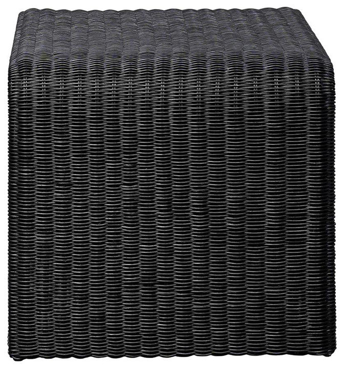 Woven Rattan and Metal Square End Table, Black