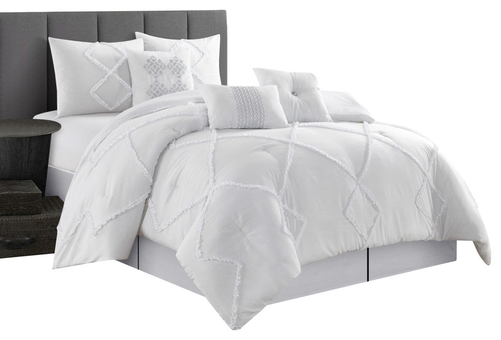 Alissar 7 Piece Comforter Set, White, King