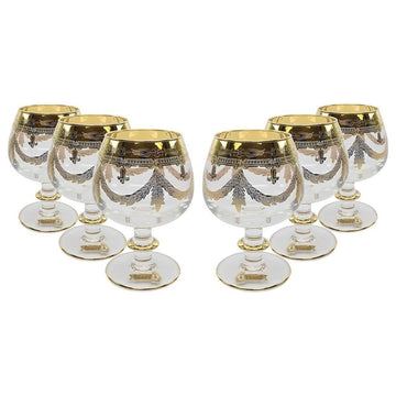 Interglass Italy 6pc Luxury Crystal Glasses, Gold-Plated (12978 Clear Cognac)