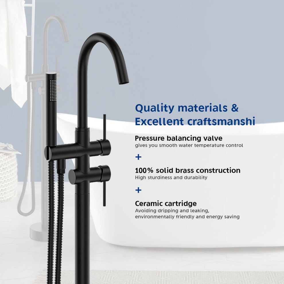 Givingtree Contemporary Freestanding  Floor Mount Tub Filler Trim, Matte Black