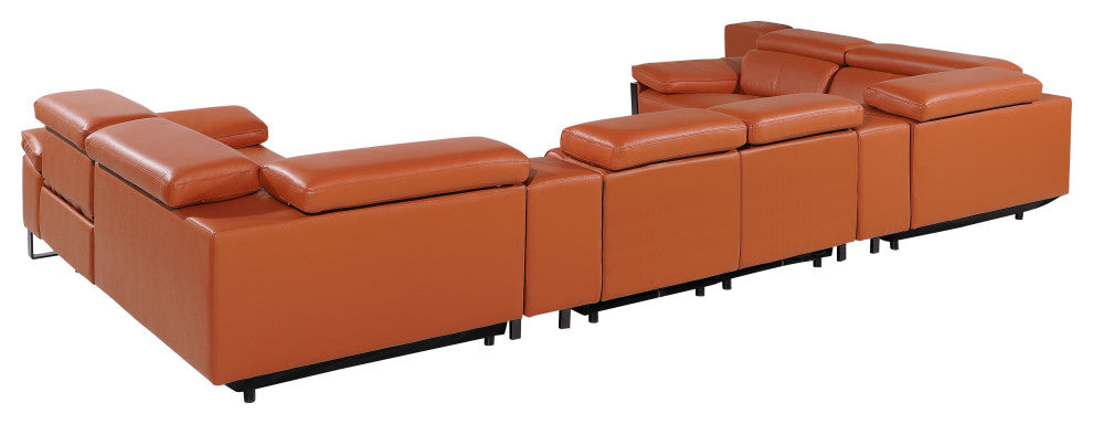 Antonio Italian Leather 8-Piece U-Shaped Power Reclining Sectional, Camel