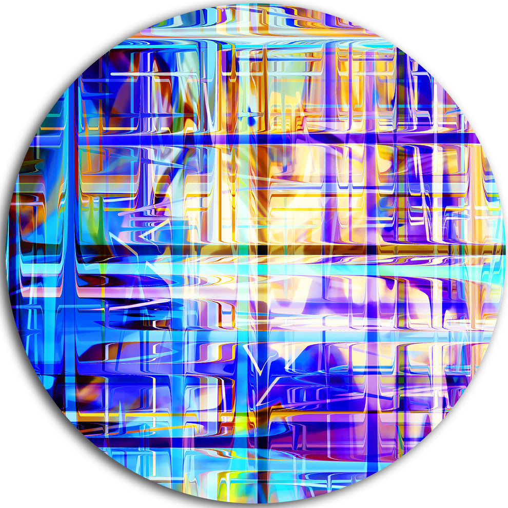 Blue Abstract Grid, Abstract Digital Round Metal Wall Art, 11"