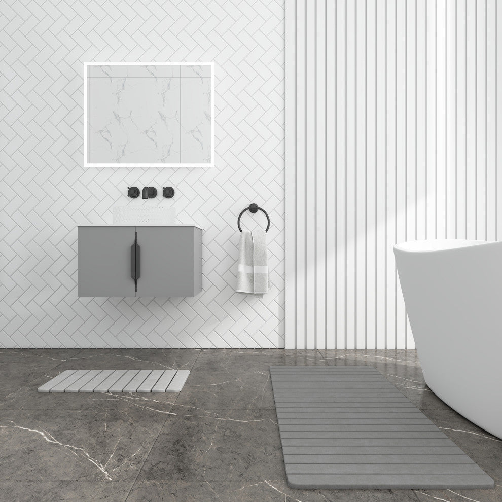 Diatomite Quick-Dry Stone Bath Mat Set, Gray, X-Large/Medium Mats