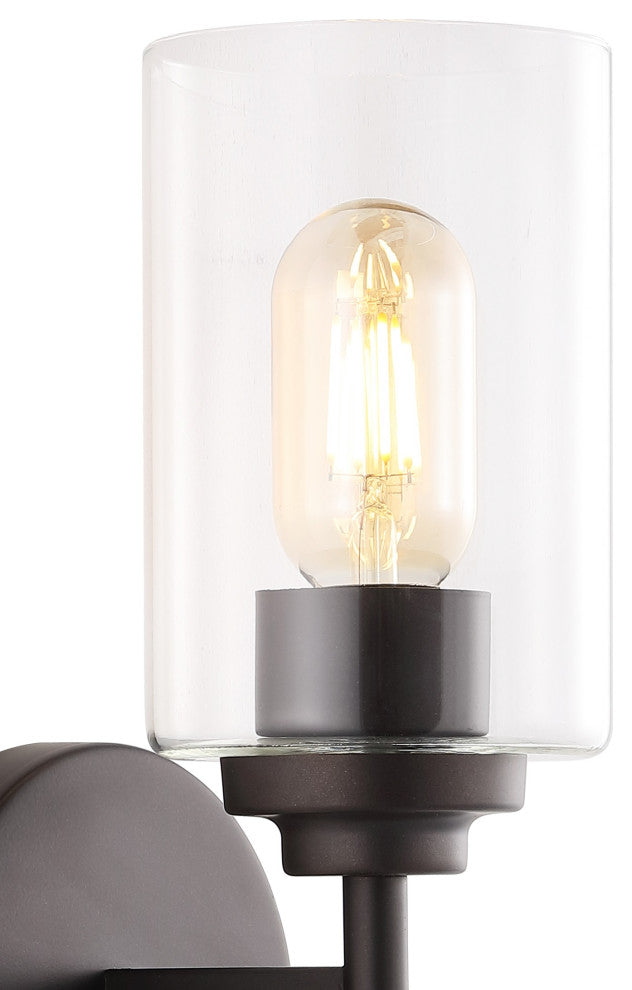 Giles 16" 2-Light Farmhouse Iron Cylinder LED Vanity, Oil Rubbed Bronze/Clear