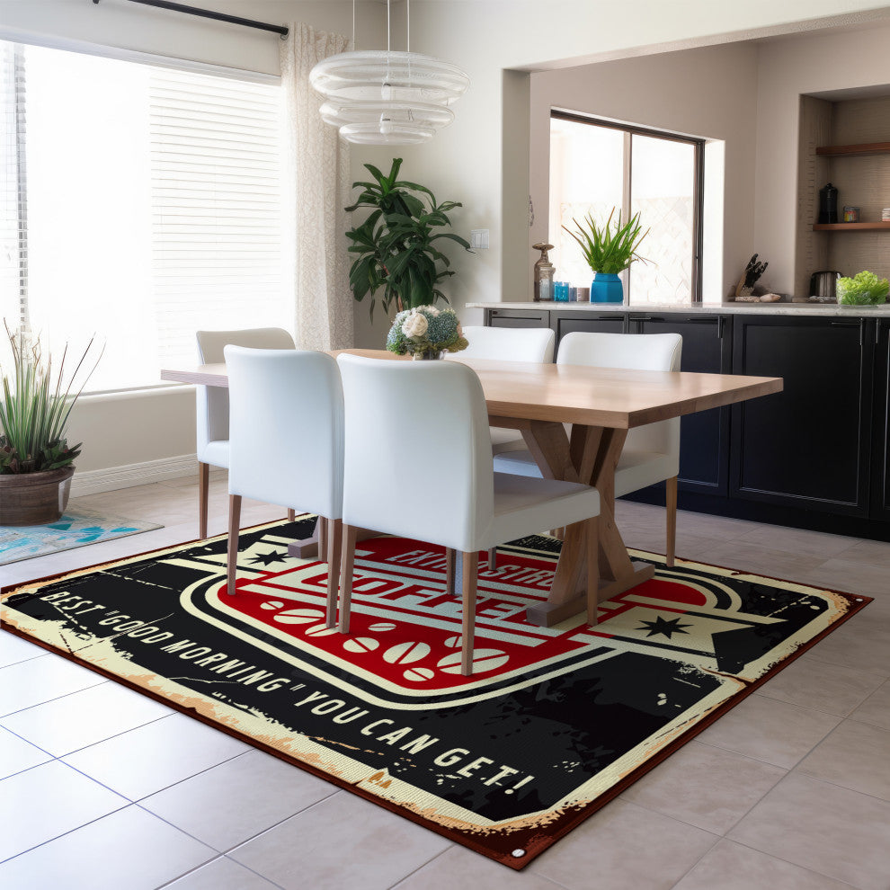 Indoor/Outdoor Kendall KE11 Black Machine Washable 5' x 7'6" Rug