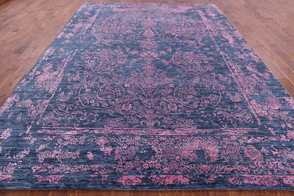 9' 1" X 12' 1" Handmade Persian Wool and Silk Rug Q6264