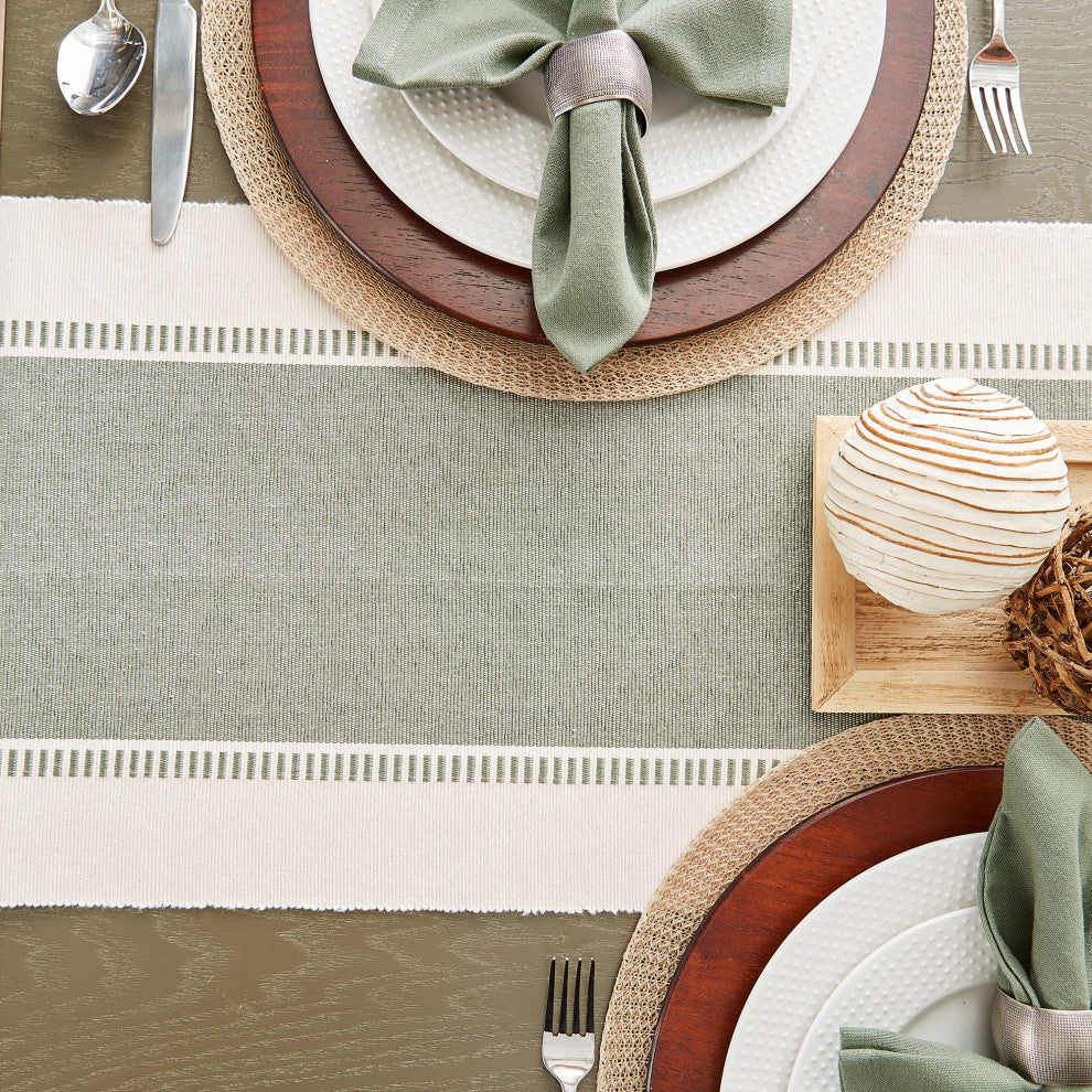 Artichoke Green Dobby Stripe Table Runner 13"x72"