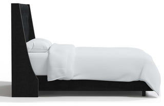 Tufted Sloped Wingback Bed, Nail Trim, Zuma Caviar, Queen