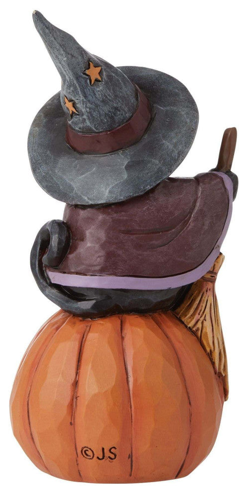 Jim Shore Black Cat On Pumpkin Mini Polyresin Witch Hat 6009515
