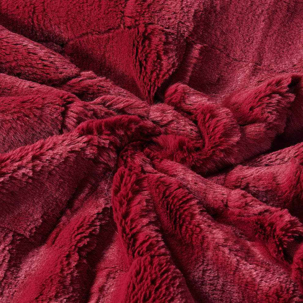 Kasaya Jacquard Supersoft Faux Fur Throw Blanket, Garnet, 50" X 60"