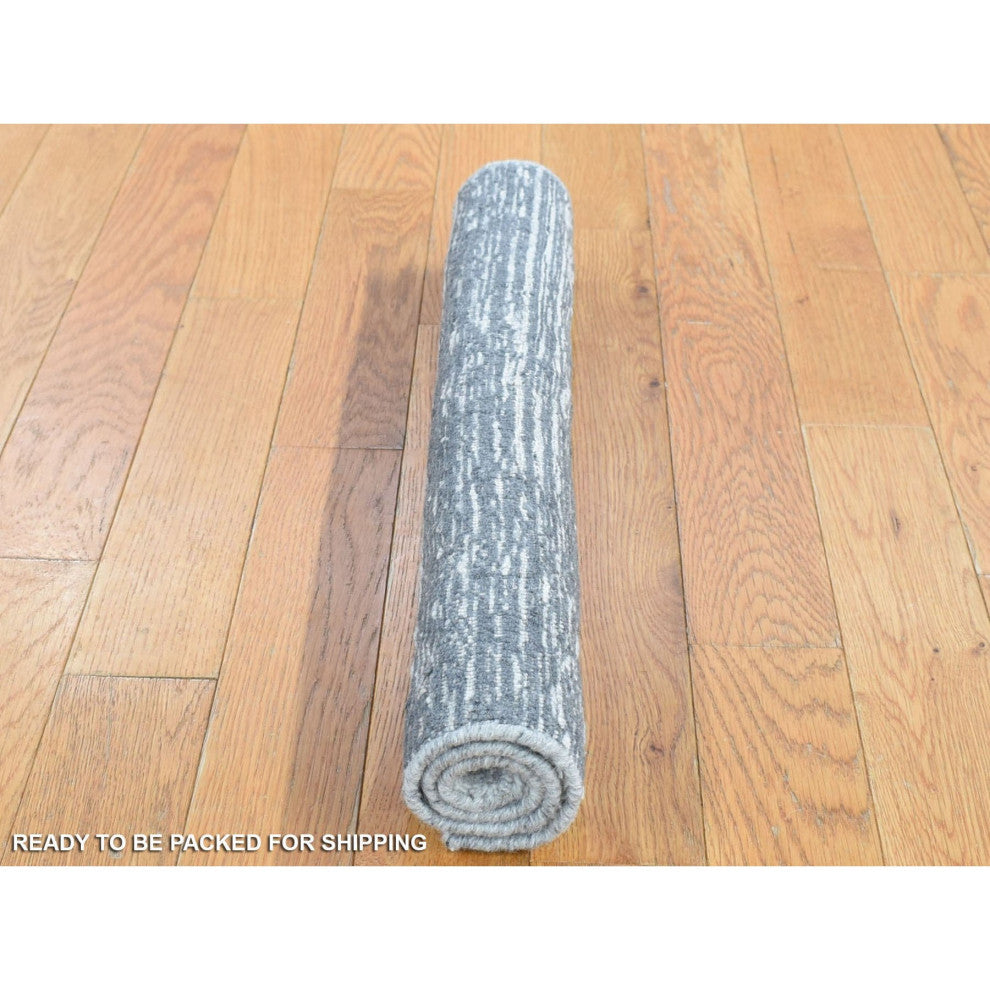 Light Gray Jacquard Hand Loomed Modern Design Textured Wool Rug, 1'10"x2'0"