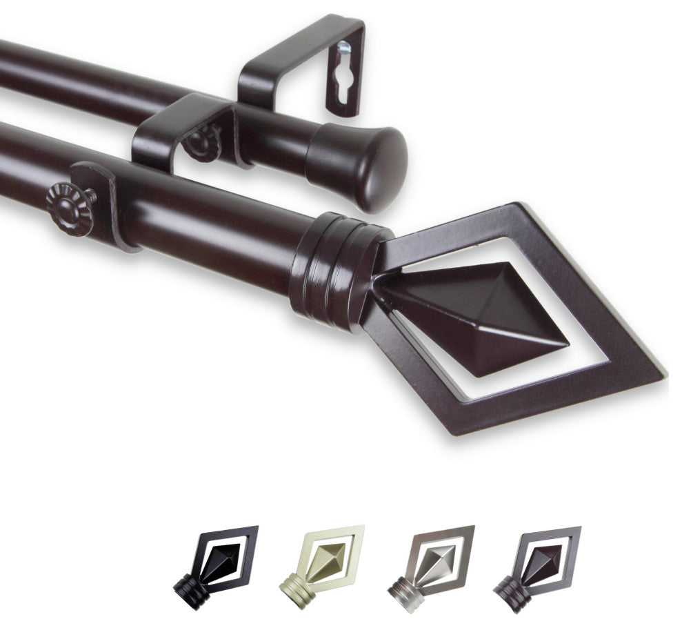 Lance 1" Double Curtain Rod, Mahogany, 48-84"