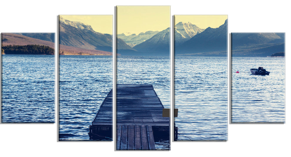 Lake in Glacier National Park, Large Seashore Canvas Print, 60"x32", 5 Panels