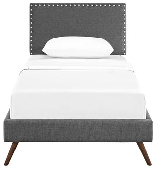 Macie Twin Upholstered Fabric Platform Bed With Round Splayed Legs, Gray