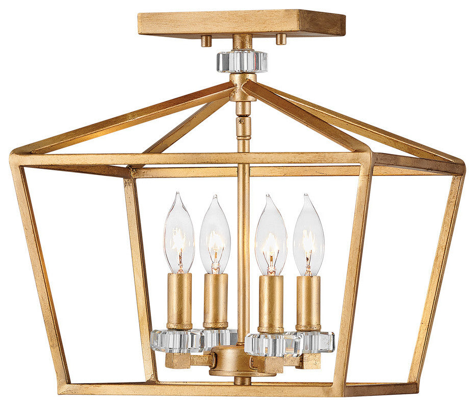 Hinkley Stinson Small Semi-Flush Mount, Distressed Brass