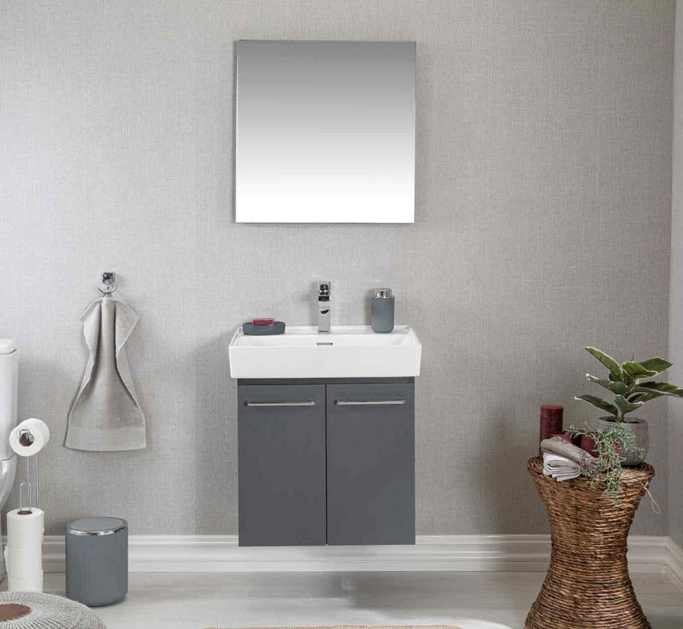 Vita Collection Gray Bathroom Vanity With Sink, Mirror, Countertop, 24
