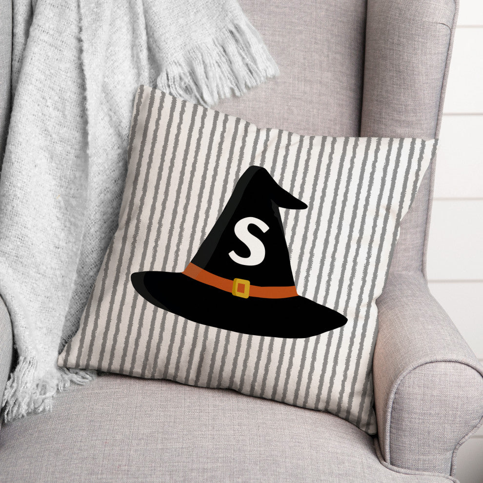 Halloween Monogram Hat S 18x18 Spun Poly Pillow