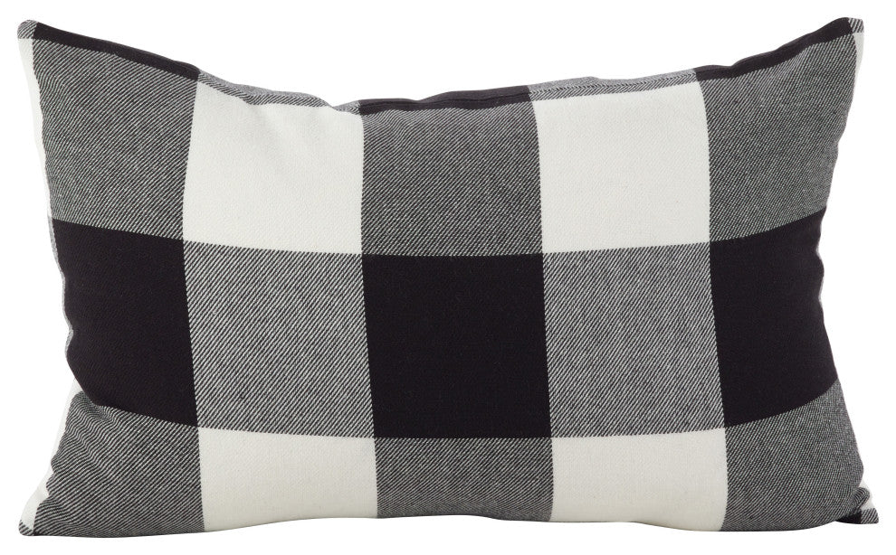 Poly Filled Buffalo Check Plaid Design Cotton Throw Pillow, 13"x20", Black