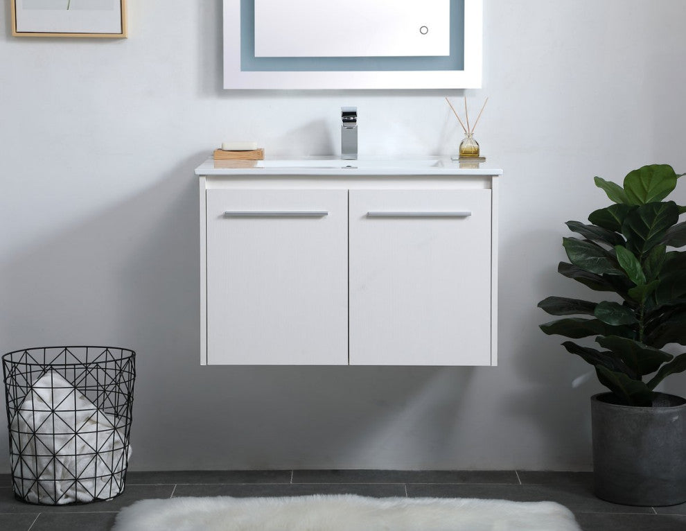 Single Bathroom Floating Vanity, White, 30"