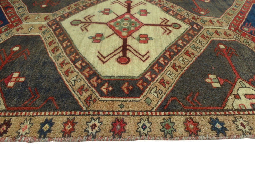 Semi-Antique Matthew Charcoal/Light Brown Runner, 2'11x9'11