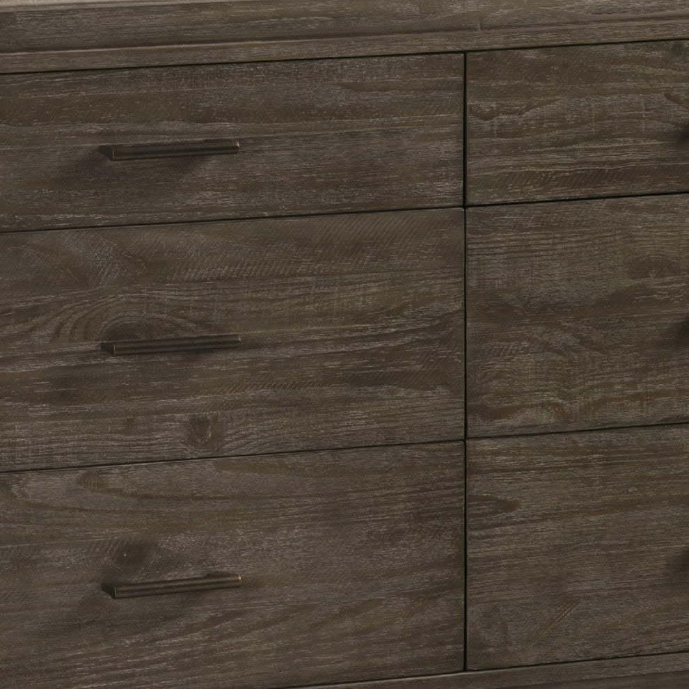 Benzara BM273443 Solid Pine Wood Dresser, 6 Drawers, Metal Handles, Rustic Brown