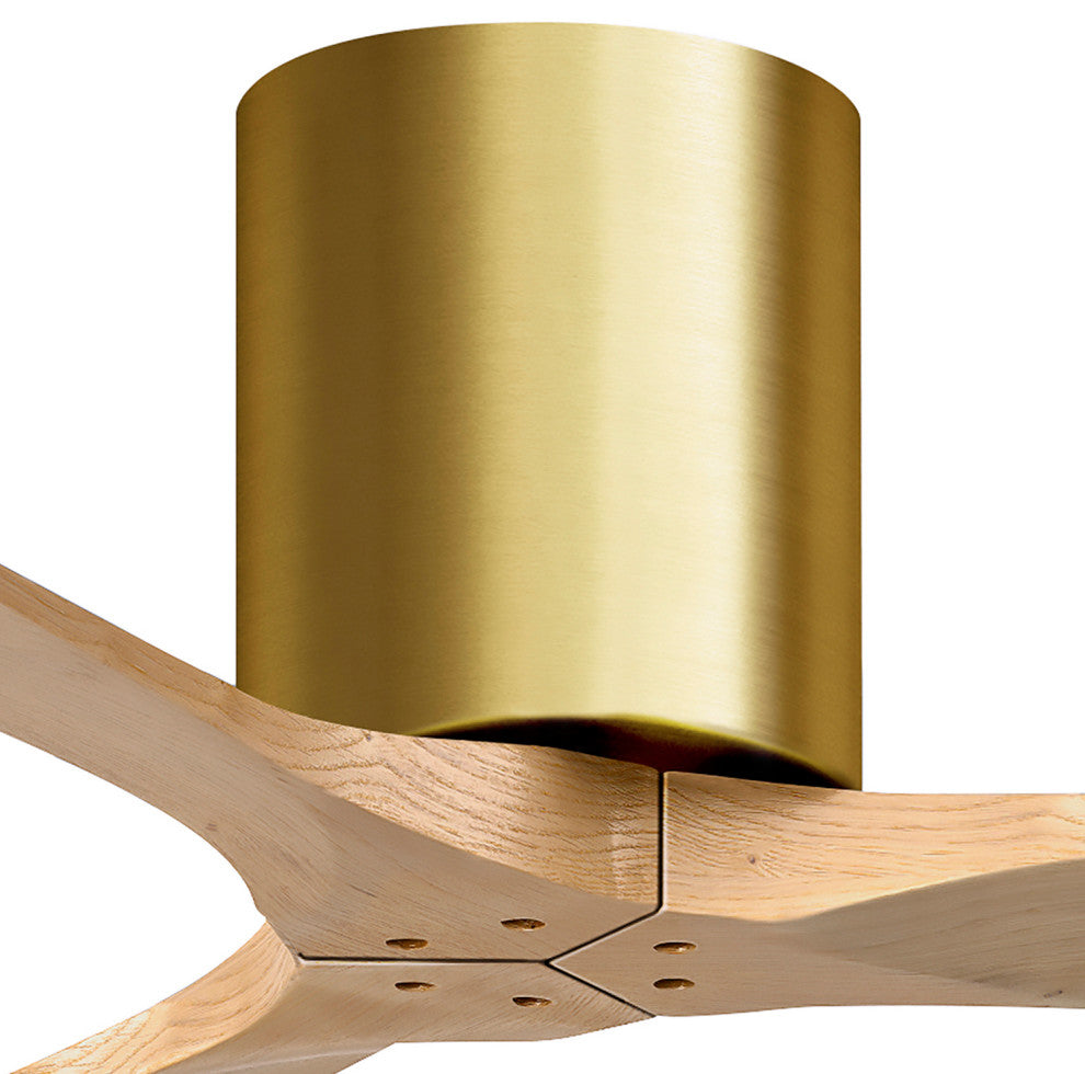 Irene 3 Blade Flush Mount Fan, 42", Brushed Brass, Light Maple Tone Blades
