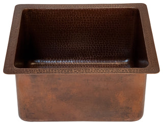 16" Gourmet Rectangular Hammered Copper Bar/Prep Sink, Drain & Accessories