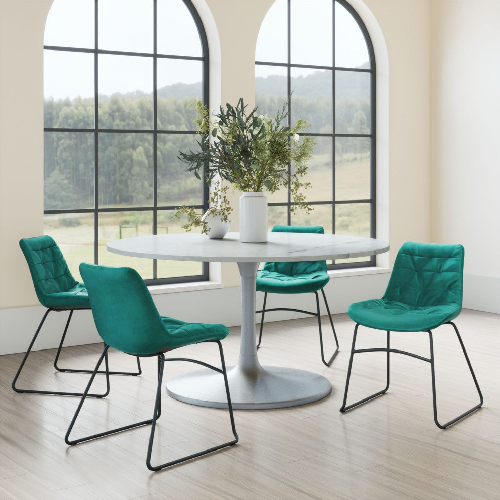 Dining Chair, Set of 2, Steel Metal, Fabric, Green, Black, Kitchen Cafe Bistro