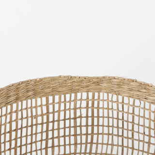 Nova Light Brown Seagrass Woven Round Baskets With Long Handles, 2-Piece Set