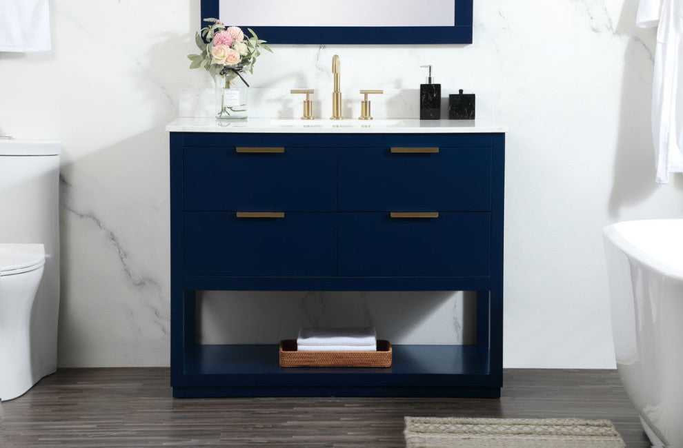 42" Single Bathroom Vanity, Blue, With Backsplash
