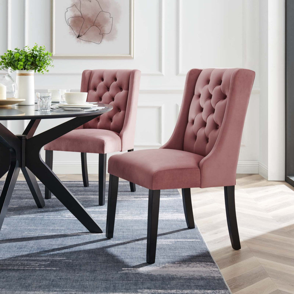 Side Dining Chair, Set of 2, Pink, Velvet, Modern, Cafe Bistro Hospitality