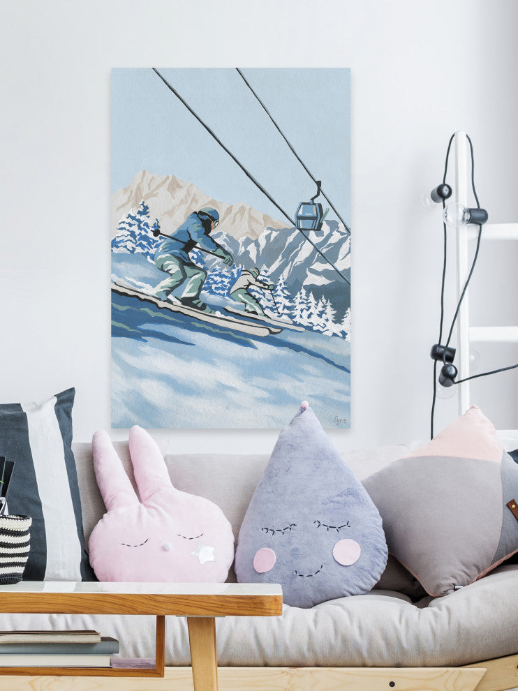 "Skiers Race Down" Painting Print on Wrapped Canvas, 8x12