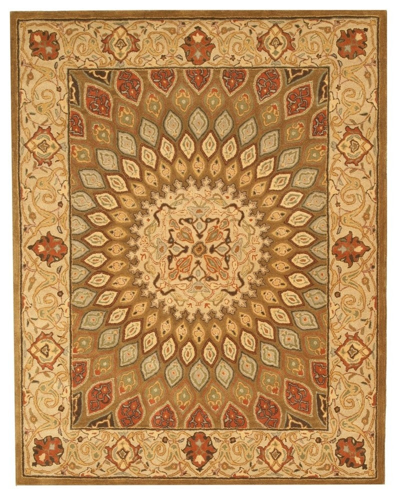 EORC Hand-tufted Wool Brown Traditional Oriental Gombad Rug, Rectangular 5'x8'