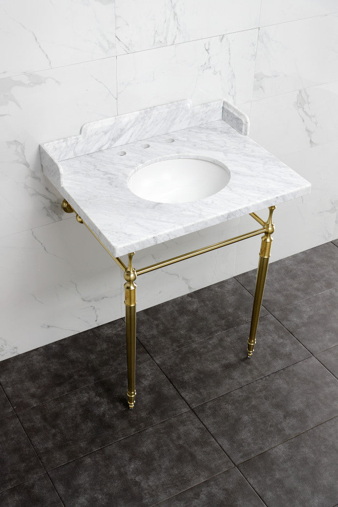 LMS3022M87 30" Carrara Marble Console Sink with Brass Legs