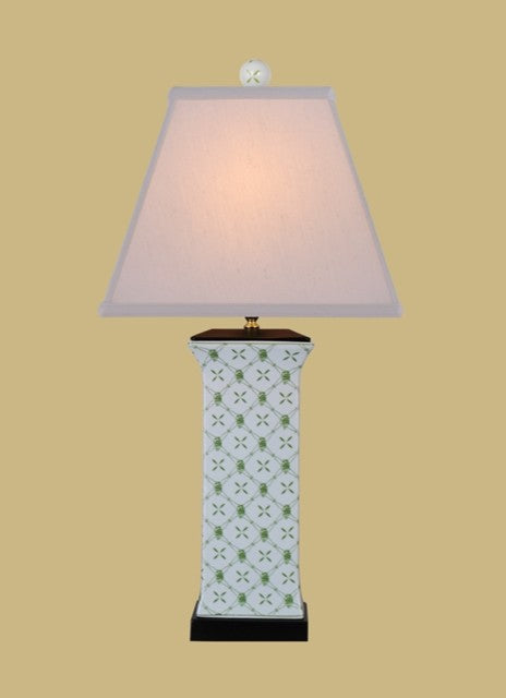 Bamboo Lattice Porcelain Vase Table Lamp, Green