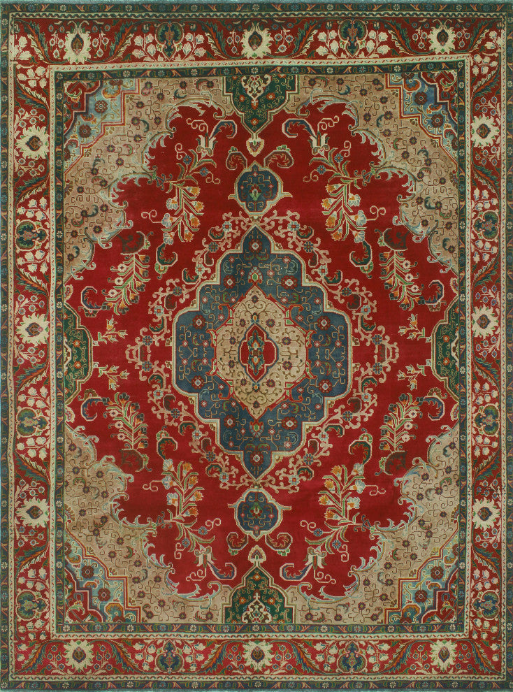 Fine Vintage Distressed Aibala Red/Ivory Rug, 9'9x12'11