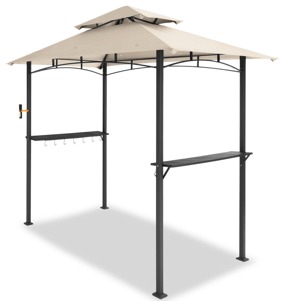 MEWAY 8x5 Grill Gazebo 2-Tiered Outdoor BBQ Canopy Tent, Beige, 8x5
