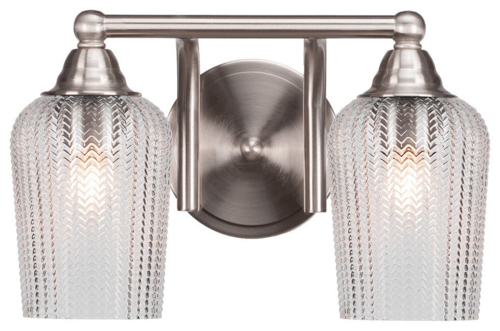 Paramount 2-Light Bath Bar, Brushed Nickel, 5" Clear Textured Glass