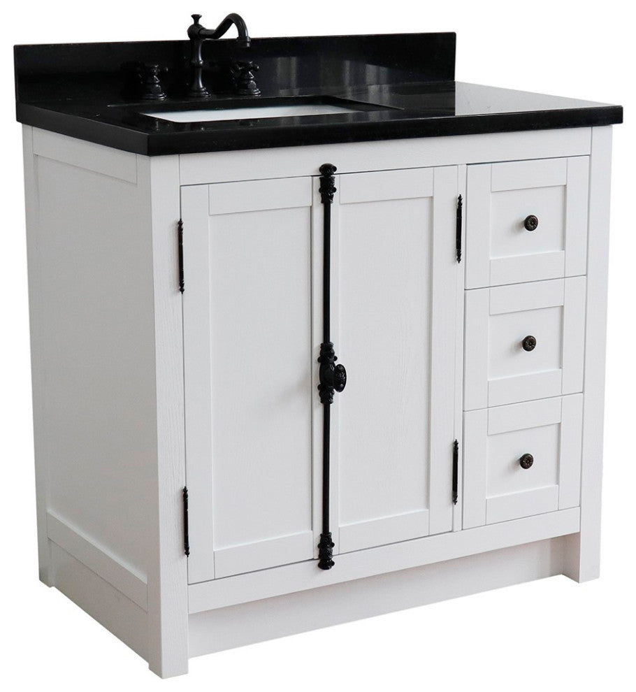 37" Vanity, Glacier Ash With Black Galaxy Top, Left Doors/Left Rectangle Sink