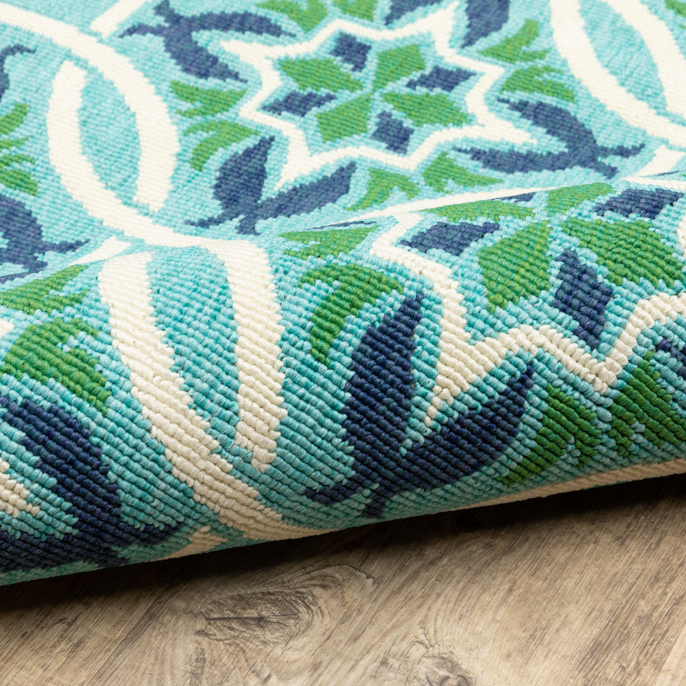 Madelina Floral Blue and Green Indoor or Outdoor Area Rug, 8'6"x13'