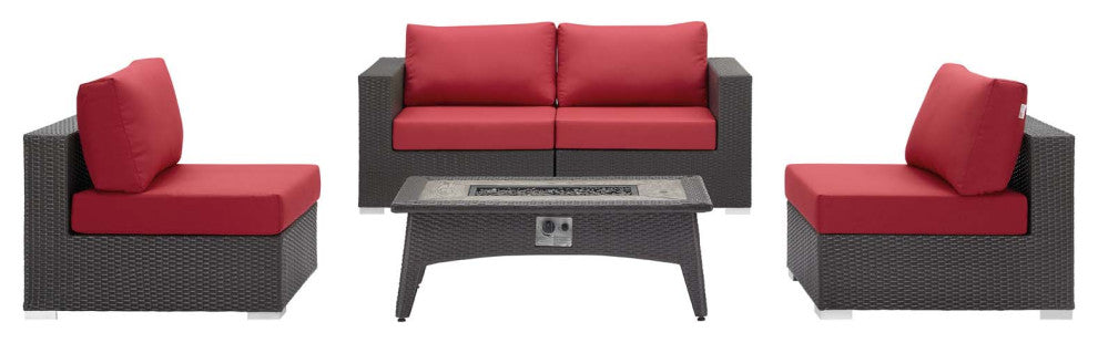 Convene 5 Piece Set Outdoor Patio with Fire Pit Espresso Red