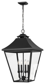 Galena 4-Light Outdoor Exterior Large Pendant Light, Textured Black