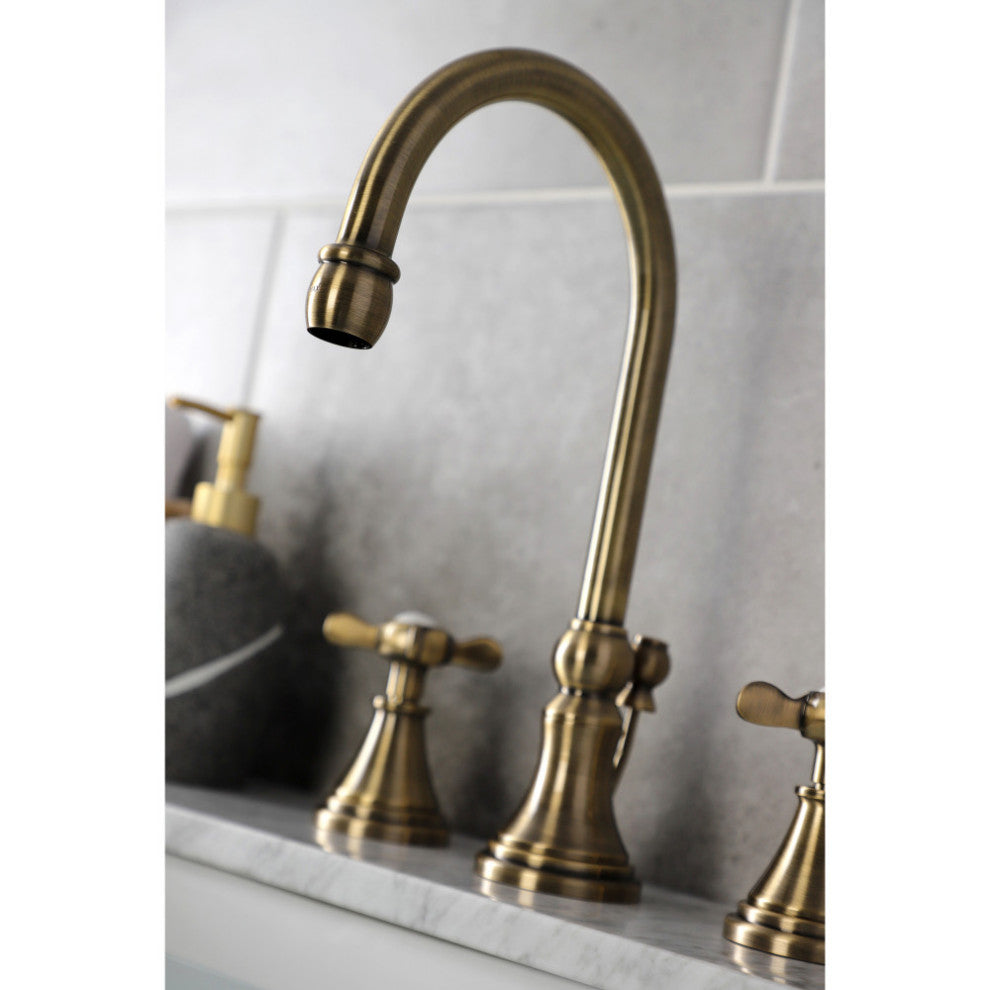 KS2983BEX Widespread Bathroom Faucet With Brass Pop-Up, Antique Brass